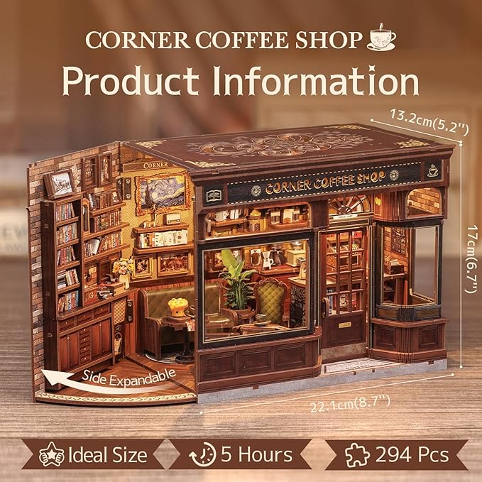 Wooden Puzzles for Adults, 294 Pieces, Tiny House Booknook Craft Bookshelf Decor Mini Scale Model