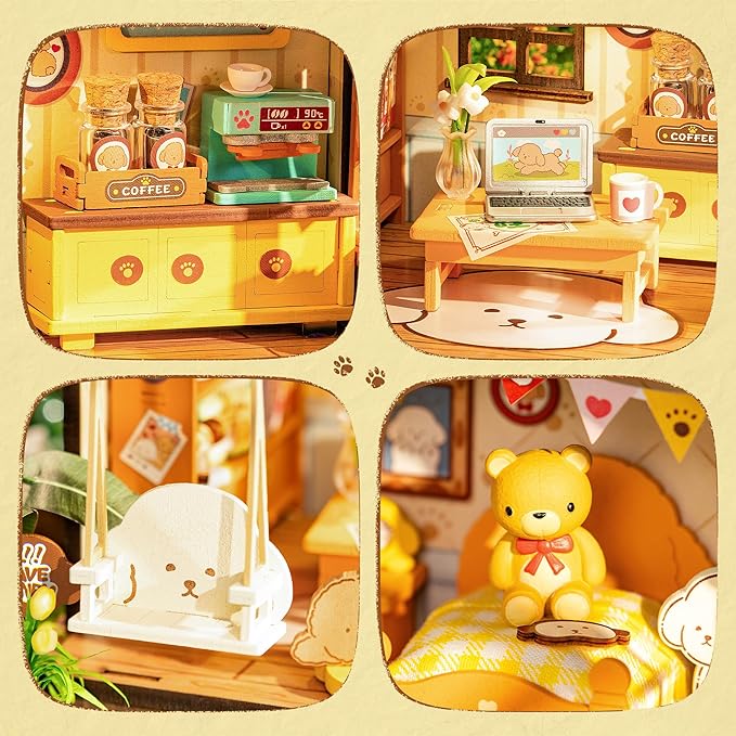 Mini Wooden Dollhouse Diorama Model, Tiny House Building Kits